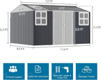 Restland 12x10 FT Outdoor Storage Shed Reinforced Frame Metal Shed with Clear Roof, Air Vent & Lockable Door Large Garden Tool Storage Sheds for Backyard, Garden, Lawn