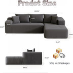 Cloud Sectional Couch, 104”L-Shape Oversized Sofa with Left Chaise Lounge, Modular Sleeper Couch with Pillows & Deep Seat, Rain Drop Velvet Fabric Compressed Sofa for Living Room, Dark Gray