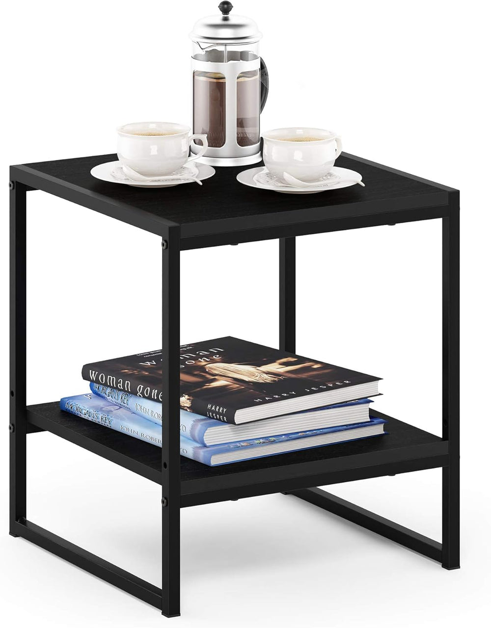 Furinno CAMNUS 2-Tier Metal Frame Side Table, Easy Assembly, Americano | Mode...