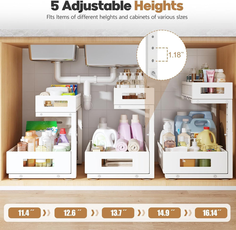 2-Pack Under Sink Storage Organizer, Large 2-Tier Elegant Mesh Pull Out Shelf...