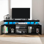HOMMPA LED TV Stand for 65/60/55 inch TV Modern Entertainment Center with Power Outlets, Gaming TV Consoles with Storage Media Table with LED Lights Game Cabinet for Living Room Black