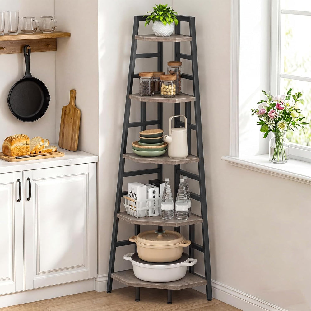CHOEZON 70.1-Inch 5-Tier Tall Corner Shelf, Narrow Bookshelf for Small Spaces...