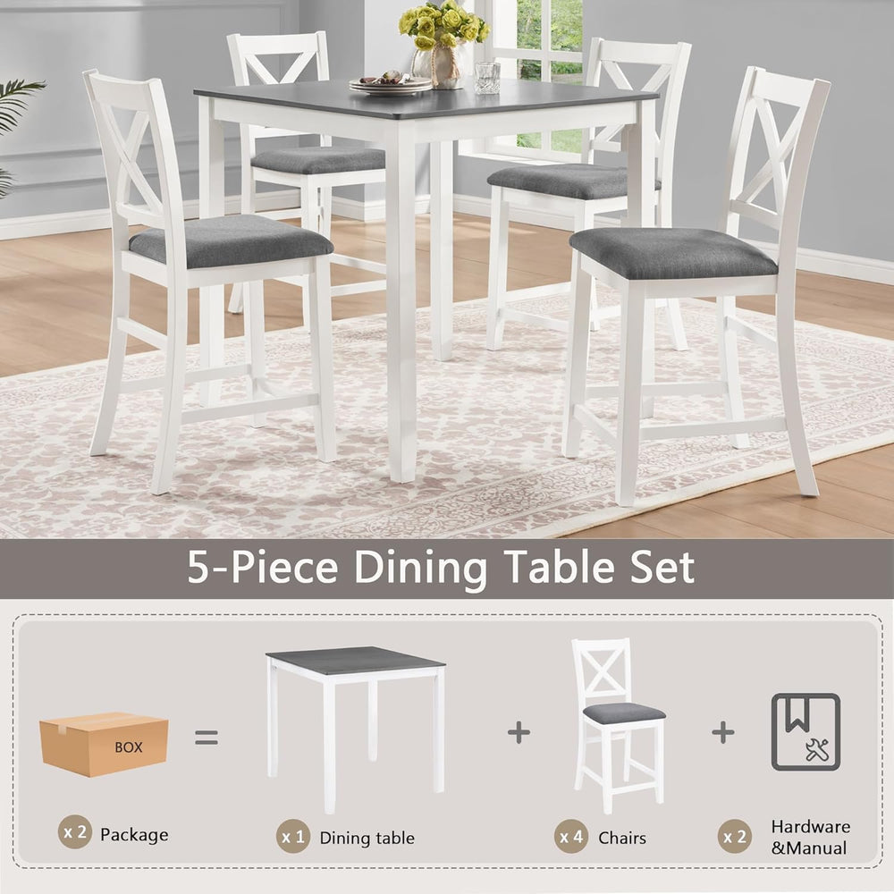 LUMISOL 5-Piece Counter Height Dining Set, Wooden Square Table with 4 Chairs,...