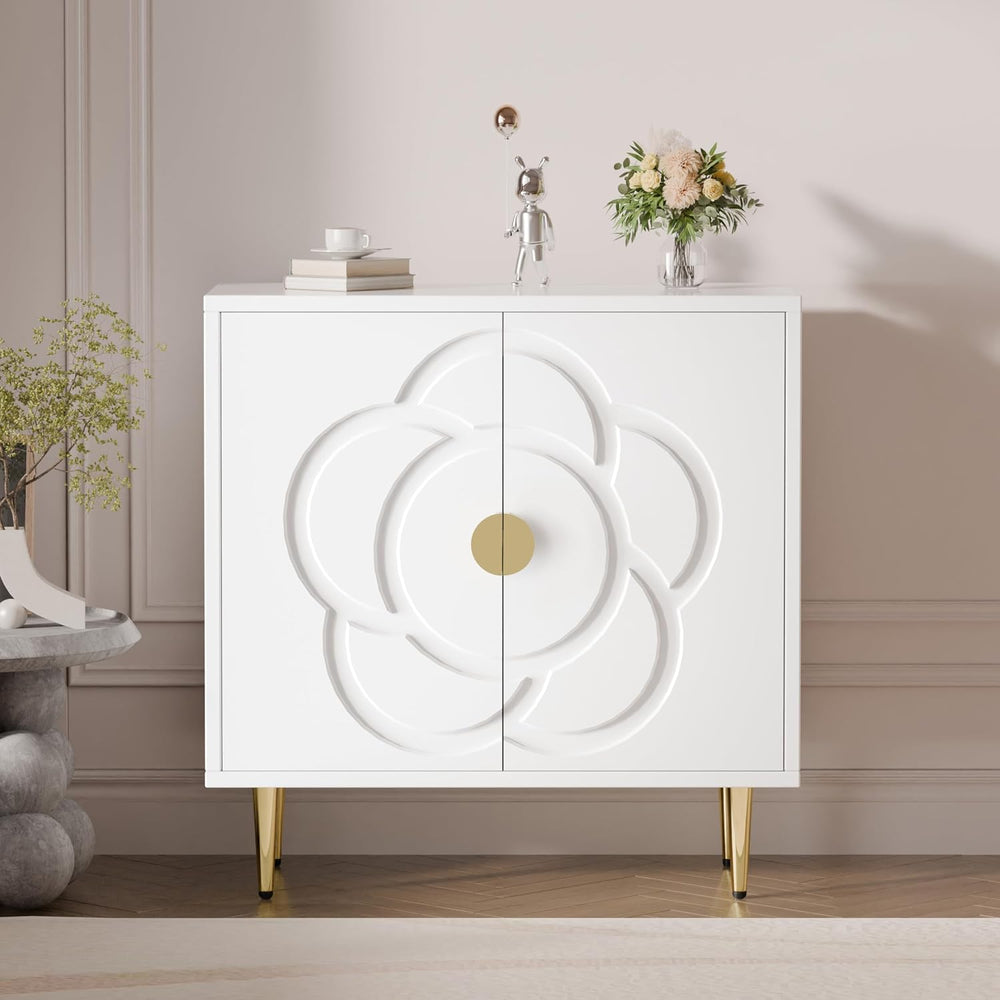 TOLEAD Storage Cabinet, Modern Cabinet with Decorative Flower Pattern Doors, ...