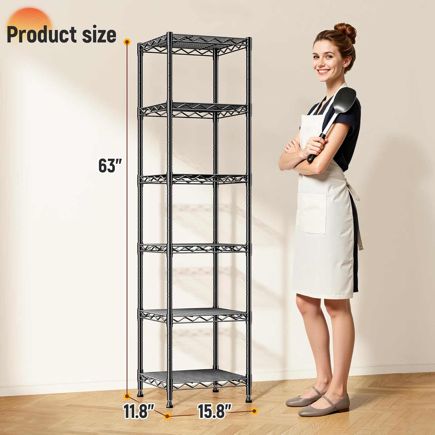 6 Wire Shelving Metal Shelves Storage Rack:Adjustable Storage Shelves Standing Shelf Units and Narrow Shelf for Laundry Bathroom Kitchen Pantry Closet Office 15.8" w*11.8" D*63" H