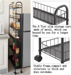 6 Tier 10in Slim Rolling Storage Cart with Handle, Mobile Shelving Unit with Wheels, Metal Wire Storage Rack with Baskets for Kitchen Bathroom Office Laundry Narrow Piaces