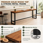 86.6" Solid Wood Bar Height Table - Long Narrow High Top Pub Table with 2" Thick Pine Top & Metal Legs, Farmhouse Counter Height for Kitchen, Breakfast Nook, Coffee Shop, No Stool