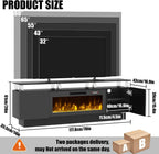 PRETZI 70" Modern Fireplace TV Stand with 36" Electric Fireplace for TVs Up to 80 inch, Luxury LED Light Entertainment Center with High Gloss Cabinet (Black, 70" (8 Acrylic Posts))