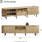 86.6" TV Stand with Power Outlet for TVs up to 90", Entertainment Center with Storage and Drawer, TV Console with Adjustable Shelves and Sliding Door, TV Stand for Living Room, Bedroom, Oak
