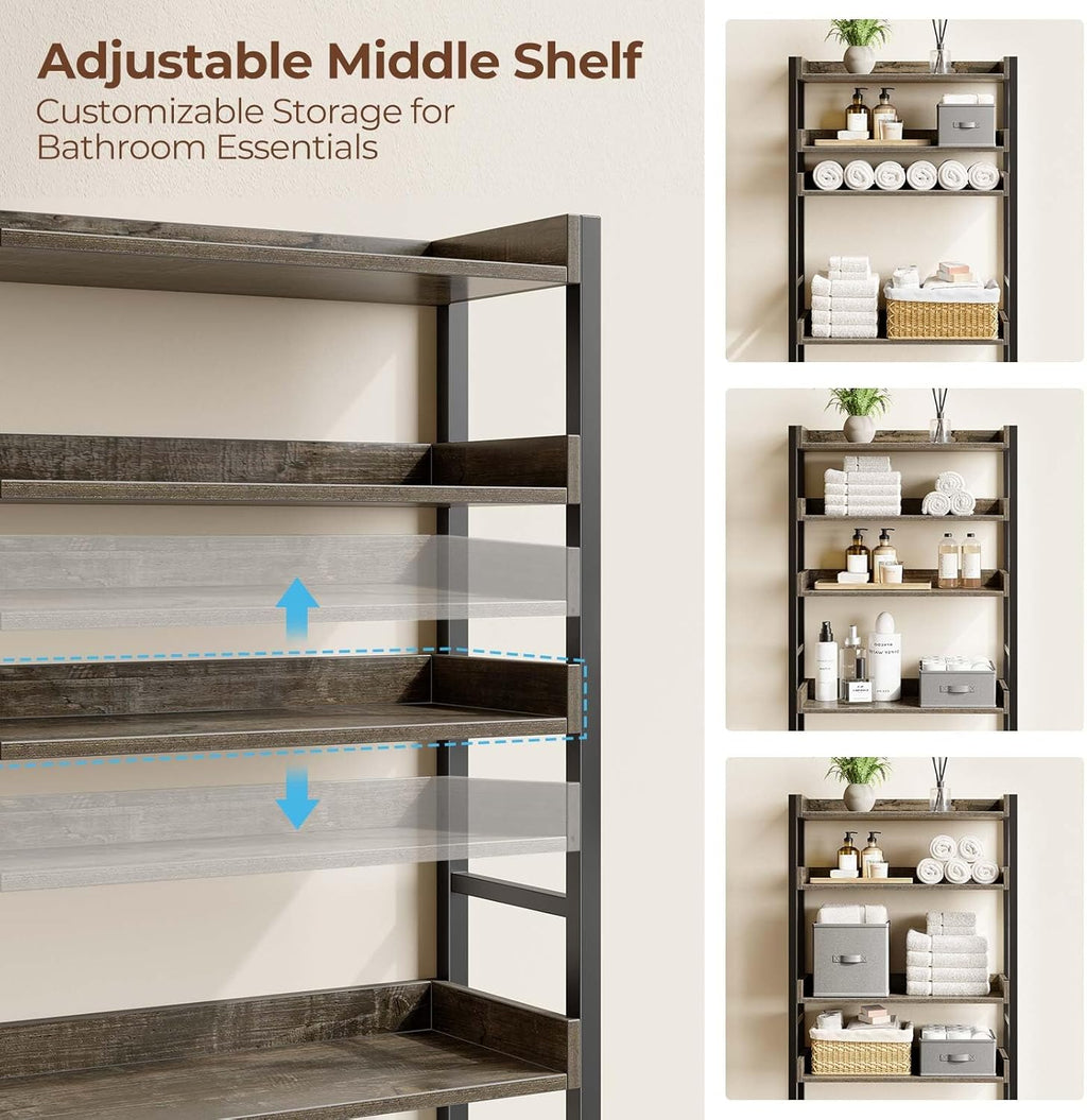 Rolanstar Over The Toilet Storage 4-Tier, Sturdy Bathroom Shelf with Adjustable Shelf, Freestanding Over The Toilet Rack for Bathroom, Behind Toilet Rack, Fix Most Toilet, Space-Saving, Gray