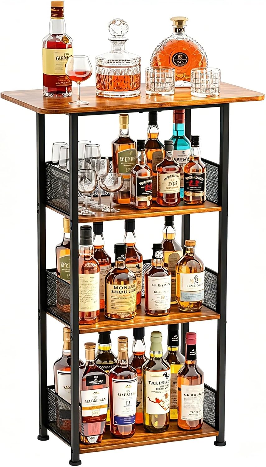 Eyteenokk Wine Rack Freestanding Floor:4 Tier Whiskey Wine Rack Mini Bar Cart...