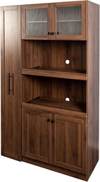 roomfitters Kitchen Pantry Cabinet with Multi-Tier Pull-Out Shelves, Farmhouse Storage Cupboard with 4 Doors, Microwave Shelf & Organizers, Walnut