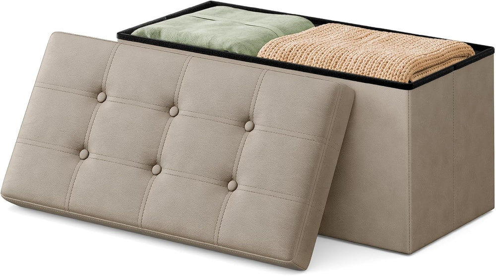 SONGMICS Home Storage Ottoman, Removable Lid, Foldable Foot Stool, PU Leather...