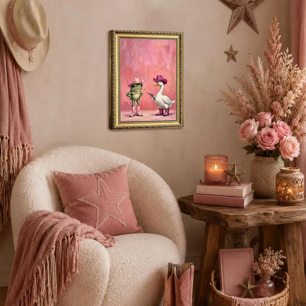 Funny Western Cowgirl Frog Wall Art Cute Cowgirl Silly Goose Wall Decor Paint...