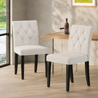 Upholstered Dining Chairs Set of 4, 19 Inches Wide Button Tufted Parsons Dining Chair with Solid Wood Legs, Modern Fabric Side Chair for Dining Room/Kitchen/Restaurant/Hotel- White Wider