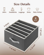 Clothes Organizers and Storage - Fabric Jeans Organizer with Handles, Foldable Drawer Dividers for Clothes, Closet Shelf Organizer for Shirts, Bra, Sweater, Scarf, 4 Pack, Dark Grey