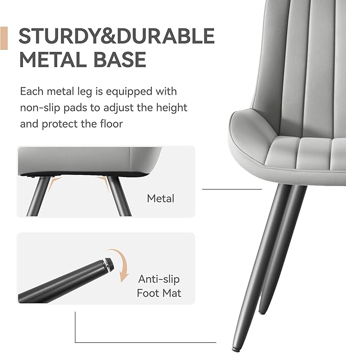Dining Chairs Set of 2, Mid Century Modern Kitchen Chairs with Soft Cushion, Comfortable Upholstered Fabric Dining Room Chairs for Kitchen, Light Grey