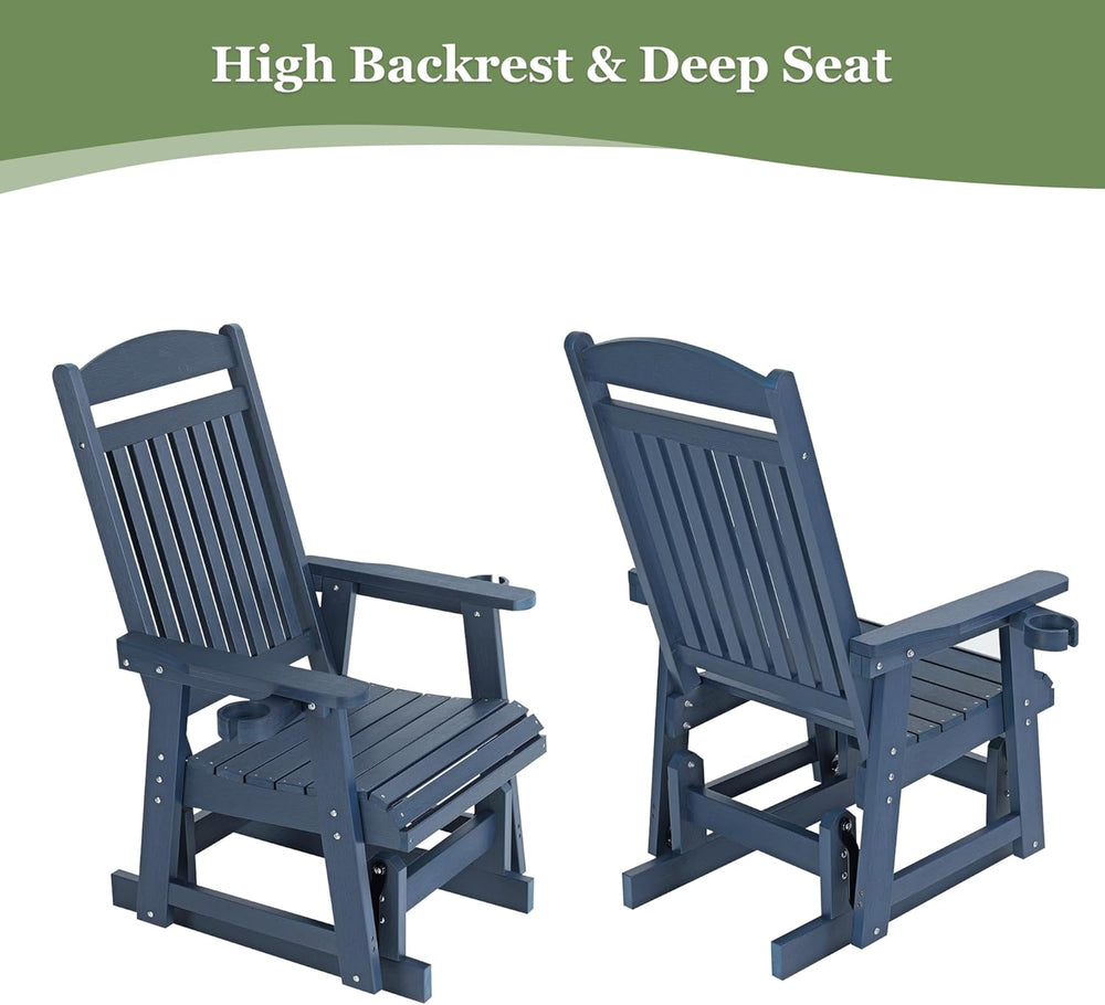 Poly Lumber Patio Glider for One Person, with Cup Holders, High Backrest and ...