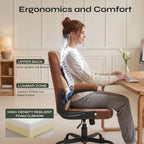Pinmoco Comfortable Home Office Chair for Long Hours Sitting, Ergonomic Desk Chair with Teddy Fleece & PU Leather, Adjustable Swivel Computer Chair for Work from Home, Bedroom and Vanity Space, Brown