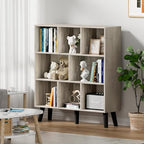 LEYAOYAO 8 Cube Bookshelf, 3 Tier Modern Bookcase with Legs, Mid-Century Modern Wood Book Shelves Storage, Retro Grey Book Case, Freestanding Organizer Display Shelf for Bedroom,Living Room,Office