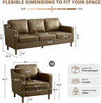 Kingfun Living Room Furniture Sets, 3 Seater Couch and 2 Armchair, Mid Century Modern Sofa Set, Faux Leather Couch with Solid Wood Frame for Living Room & Bedroom, Olive Green