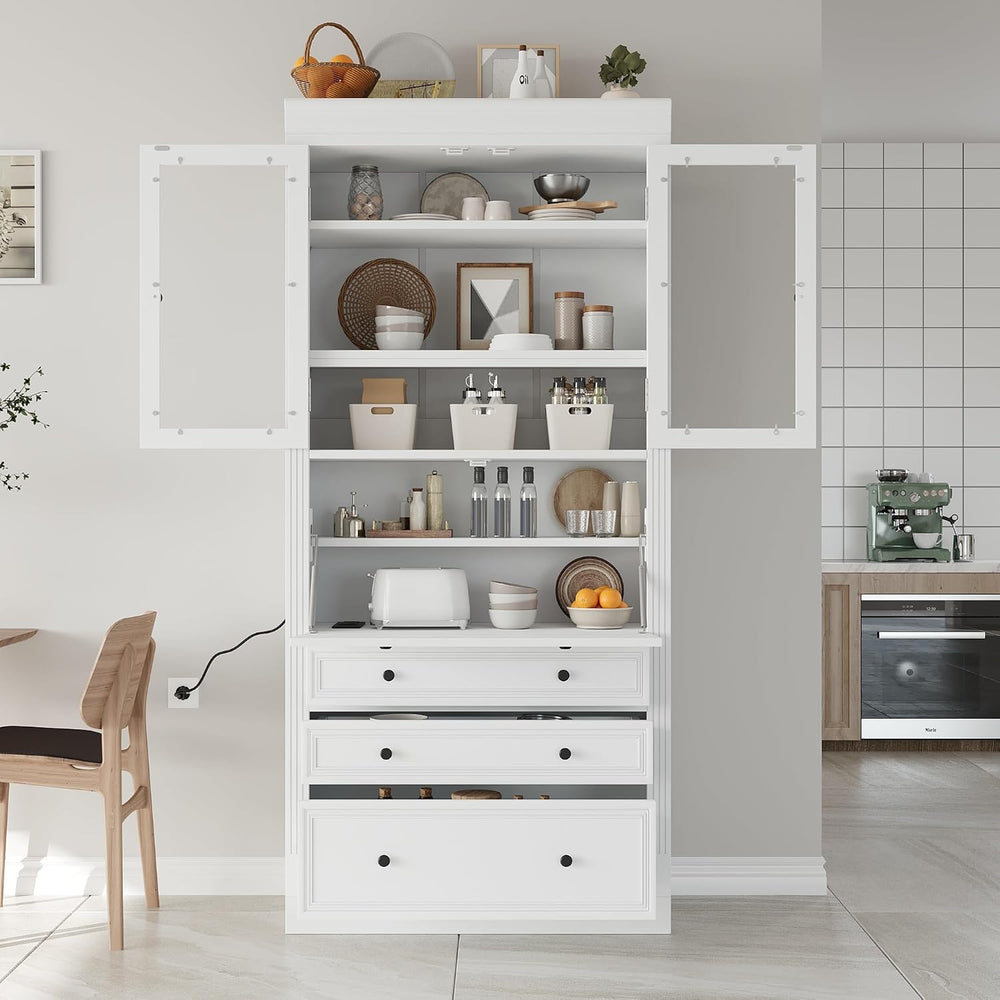 Merax Kitchen Pantry Cabinet, 78” White Wooden Pantries Storage Cabinet with ...