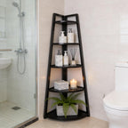 BIGTO Tall Ladder Display Shelf 16.55"*15"*69.3", Black Metal Corner 5-Tier Bookshelf Home Furniture