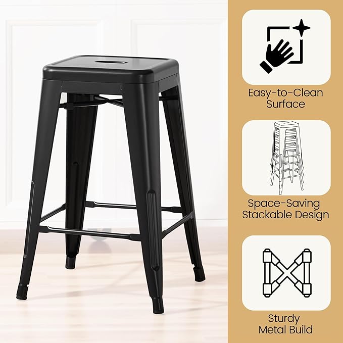 Yaheetech 24 Inch Metal Barstools Set of 4, Counter Height Backless Stools, I...