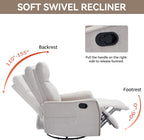 Anwick 360° Swivel Rocker Recliner Chair with Heat and Massage, Manual Upholstered Recliner for Small Spaces, Fabric Glider Nursery Chair with Side Pockets for Living Room (Beige)