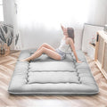MAXYOYO Japanese Floor Mattress Futon Mattress, 4" Thicken Tatami Mat Sleeping Pad Foldable Roll Up Mat Boys Girls Dormitory Pad Kids Floor Lounger Pillow Bed, Charcoal Grey, Queen Size