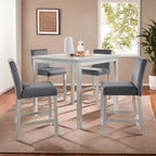 Dining Table Set for 4, 5-Piece Dining Room Table Set with Square Crystal Decoration Table & 4 Upholstered Backrest Chairs, Counter Height Kitchen Sets with Wood Grain & Footrest, Grey