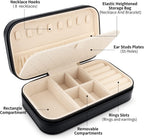 DesignSter Travel Jewelry Box, PU Leather Portable Jewelry Case, Small Jewelry Boxes for Gifts, Travel Jewelry Organizer for Women Rings Earrings Necklaces Bracelets (Black)