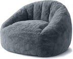 Bean Bag Chair, Shell-Shaped Bean Bag Couch for Adults, Giant Bean Sofa with High-Rebound Memory Foam, Chair with Faux Fur Removable Cover, Big Sofa for Reading, Gaming, Dark Gery