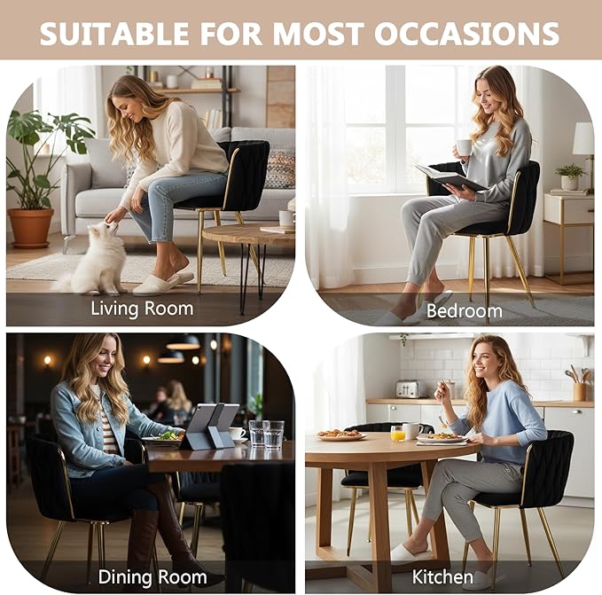 Kiztir Black Velvet Dining Chairs Set of 2, Upholstered Dining Room Chairs wi...