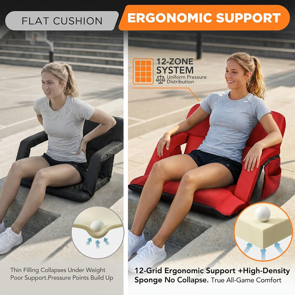 Stadium Seats with Back Support 2 Pack, 12-Grid Ergonomic 4.7" Thick Ble...