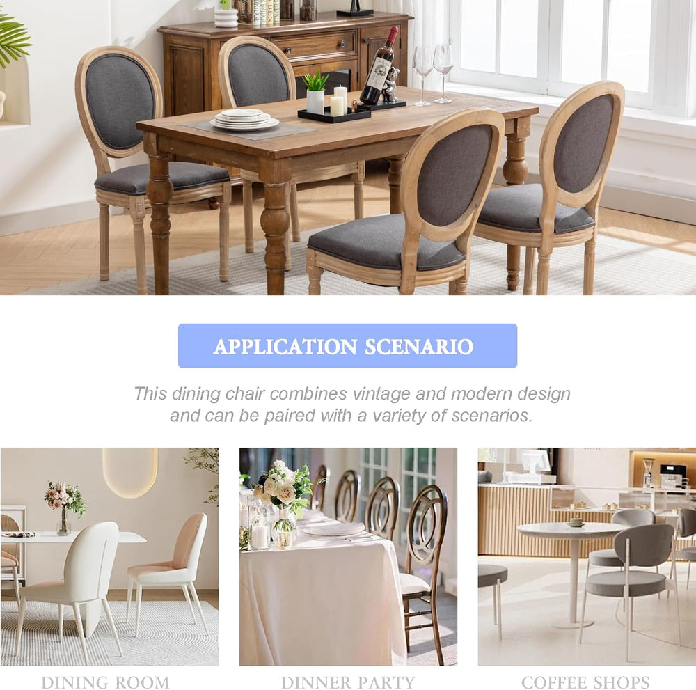 French Country Dining Chairs Set of 4, Upholstered Dining Room Chairs with Ro...