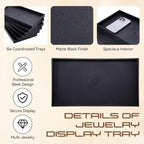 LemonRoad 6 Pack Plastic Jewelry Tray Stackable Black Jewelry Display Drawer Inserts Organizer for Ring Necklace Earring Bracelets Showcase Display for Women Her