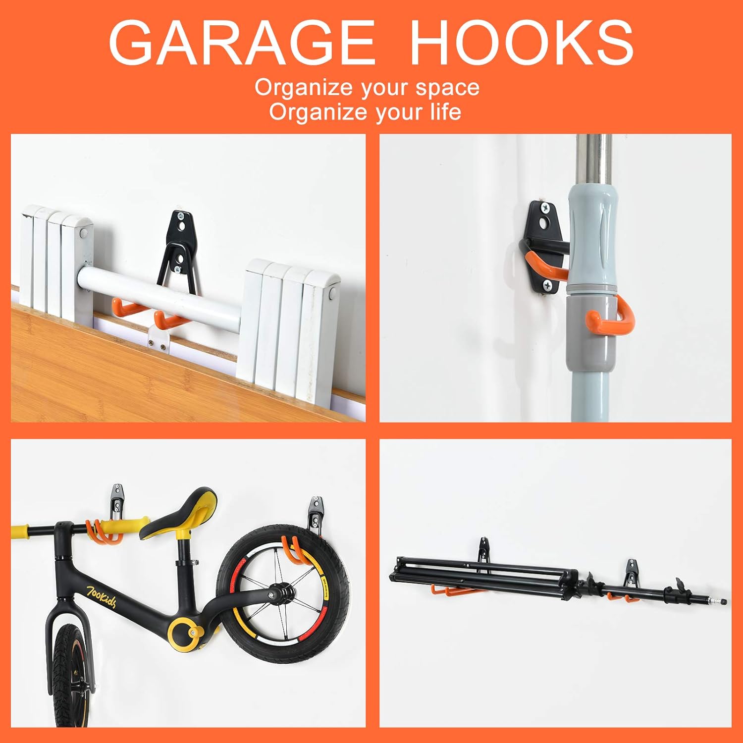 AOBEN Garage Hooks Heavy Duty, Steel Garage Storage Hooks, Utility Tool Hangers and Combinable Wall Mount for Organizing Ladders, Bikes, Hoses, and More Equipment (Large J, 10 Pack)