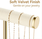 Bracelet Holder Jewelry Organizer Display - 3 Tier T Bar Velvet Stand, Beige Necklace Holder Organizer, Bracelet Holder, Earring Holder and Ring Display for Jewelry Organizers and Storage