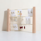 GemeShou 3 Tiers Beech Earring display stands for selling, Wooden Jewelry Shelf, Earring Storage Organizer, Brass earring holders with 42 holes for stud Dangle Hoop【Beech 3-Tier】
