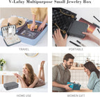 Travel Jewelry Box for Women Travel Jewelry Box Organizer, 2 Tier Portable Small Jewelry Organizer for Earrings Rings Necklaces Watch Bracelets, Grey B