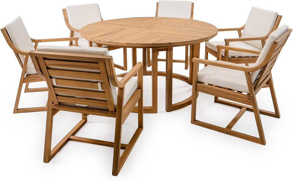 Quarte 7-Piece Patio Dining Table Set, Round Dining Table with 1.96" Umb...