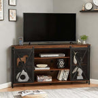 HOMISSUE Corner TV Stand for 55 Inch TV, Rustic Corner Entertainment Center with Storage, Industrial Media Console Table with Sliding Barn Door, Tall TV Cabinets Center for Living Room, Brown