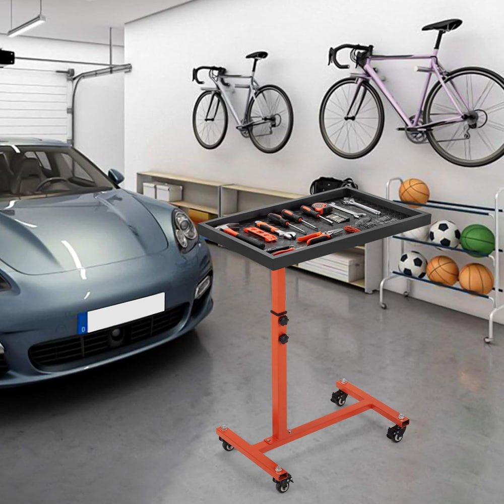 Adjustable Work Table with Wheels, Mechanic Rolling Tool Tray Table for Garag...