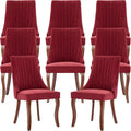 Burgundy Mid Century Dining Chairs Set of 8, Modern Kitchen & Dining Room Chairs Set of 8, Linen Upholstered Kitchen Chairs, Sillas de Comedor, Wood Legs (Wine Red, 8 Pcs)