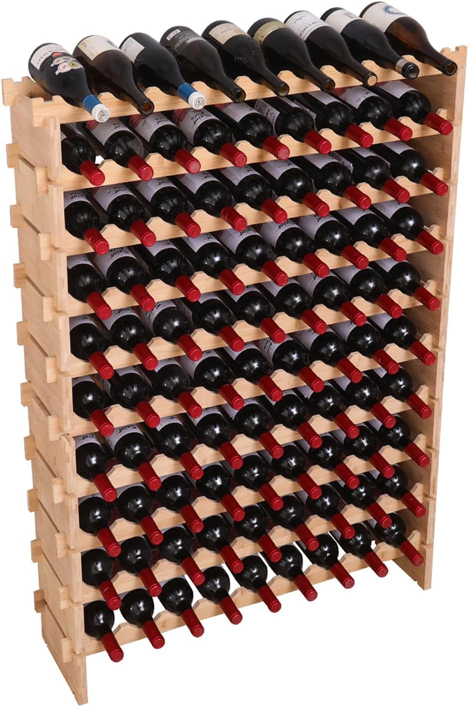 90 Bottle Stackable Storage Modular Wine Rack Cabinet Bamboo freestanding Flo...