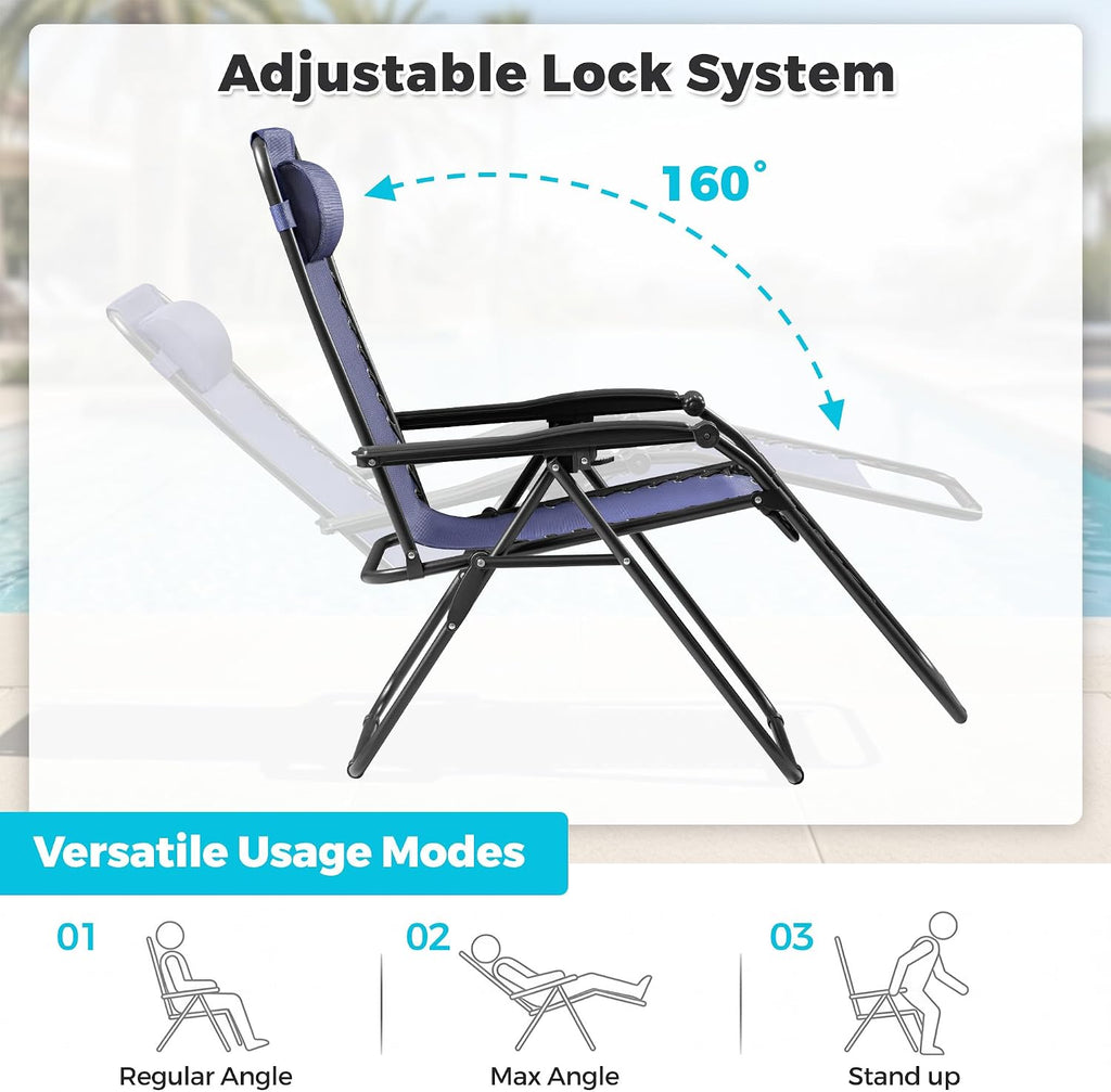 Homall Zero Gravity Chair Patio Folding Lawn Outdoor Lounge Gravity Camp Reclining Lounge Chair with Cup Holder Pillows for Poolside Backyard and Beach Set of 4 (Blue)