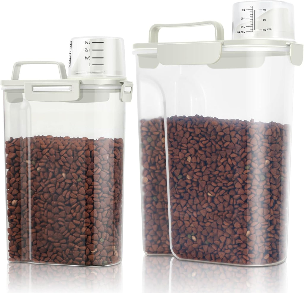 TBMax Pet Food Storage Containers 2 Pack 8-10 Lbs Airtight Dog Food Container Dispenser with Large Spout & Portable Handle, Travel Dog Treat Cat Food Storage Bin Bird Seed Container-Beige