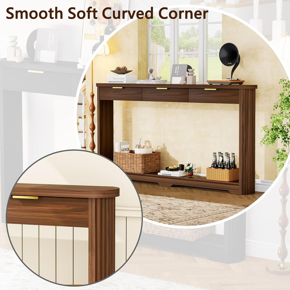 70'' Long Console Table with 3 Drawers, Fluted Entrytable Table with ...