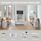 Modern TV Stand for 80 Inch TVs, 32"Tall Entertainment Center w/Storage Cabinet& drawers, Media Console Cabinet w/Soundbar & Adjustable Shelves for Living Room, Curved Profile Design, 70 inch (White)
